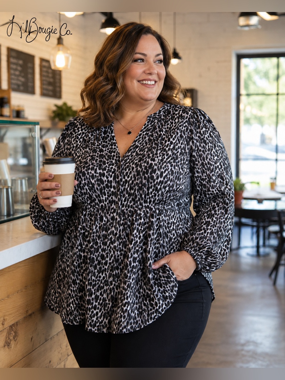 Torrid Plus Size Black & White Leopard Print Peplum Top - Size 1X